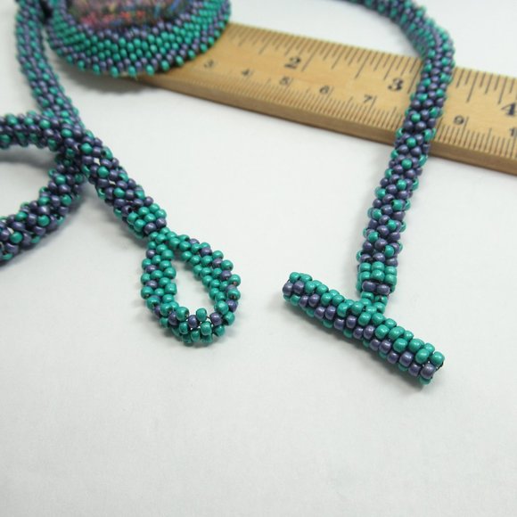 Hand embroidered Dichroic Cabochon necklace - Picture 9 of 13